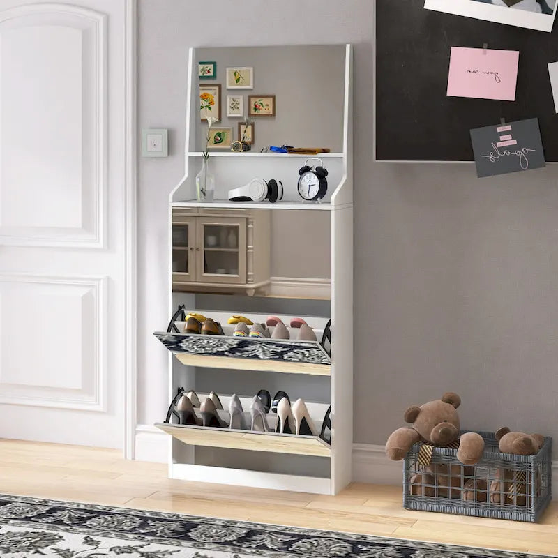 Vertical Shoe Cabinet with 3 Mirrors for Entryway