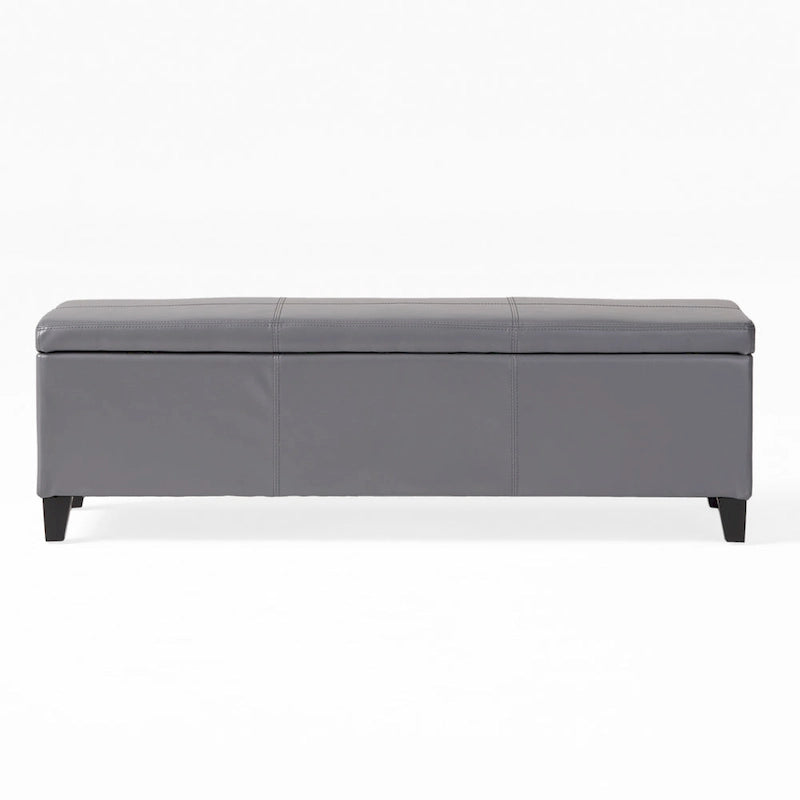 51" Gray Faux Leather Storage Ottoman Bench