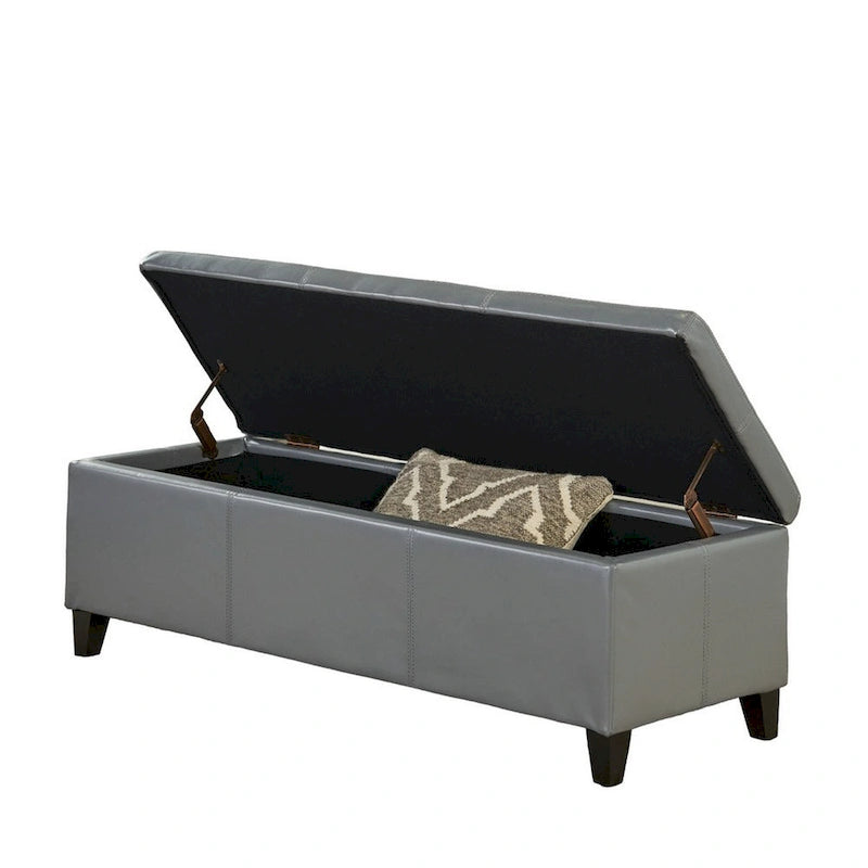 51" Gray Faux Leather Storage Ottoman Bench