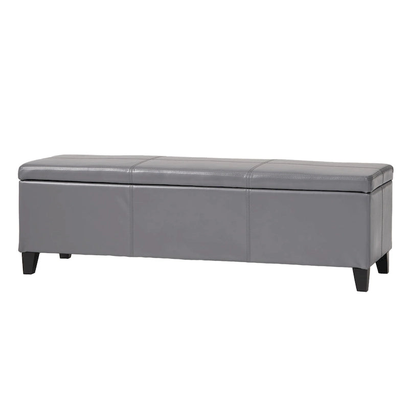 51" Gray Faux Leather Storage Ottoman Bench