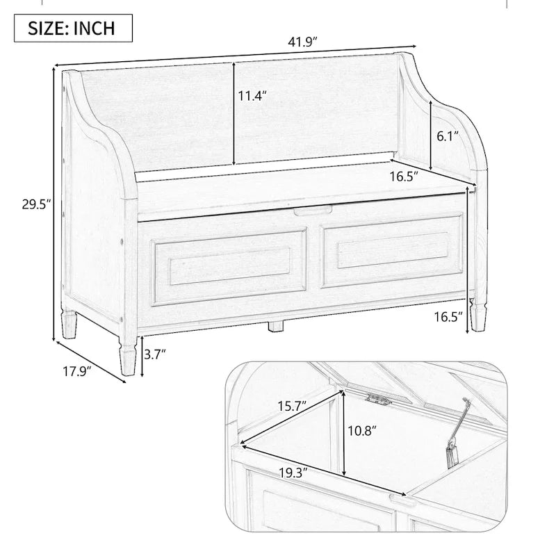 Rustic Style Multifunctional Storage Bench with Safety Hinge