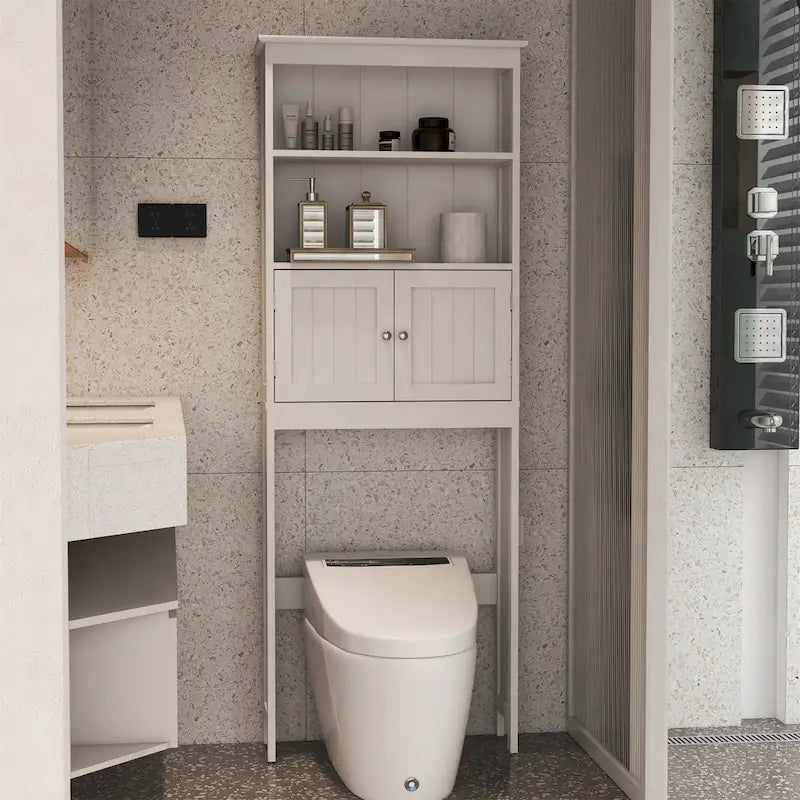 White Wood 2 -Tier Toilet Bathroom Spacesaver Storage Shelf