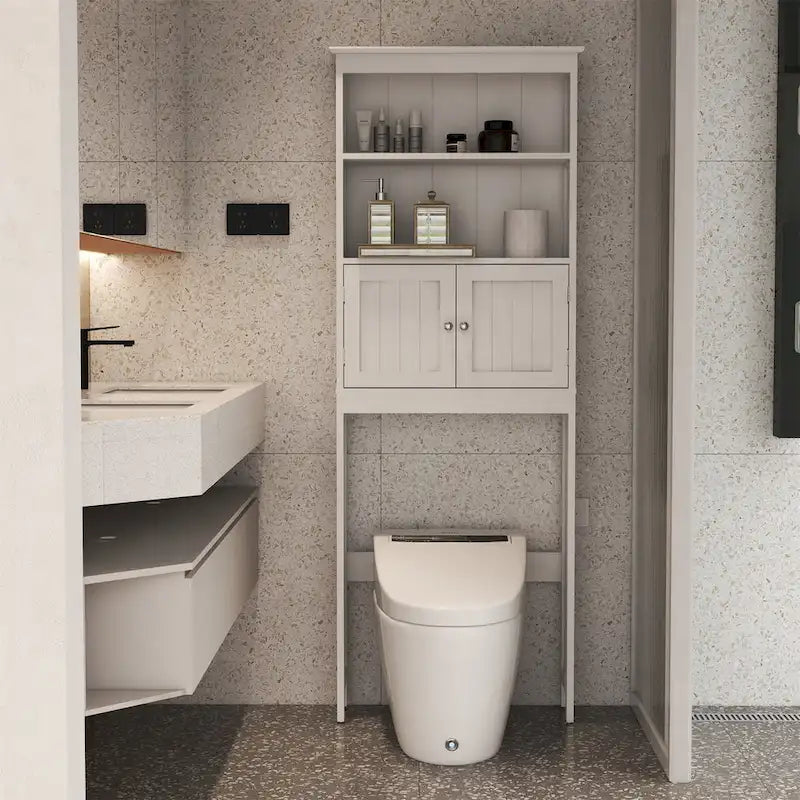 White Wood 2 -Tier Toilet Bathroom Spacesaver Storage Shelf