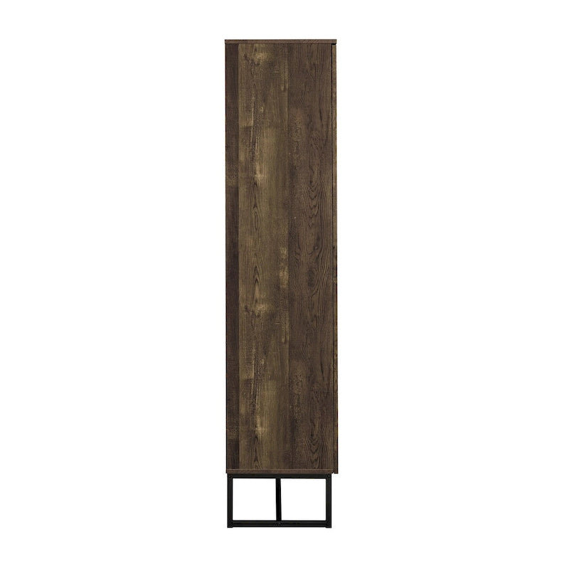 Rustic Oak 8-Shelf Tall Accent Cabinet with Metal Frame
