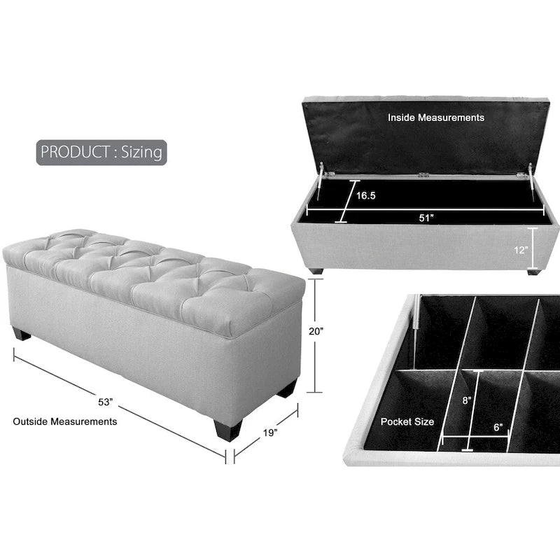 Diamond Tufted Linen & Shoe Storage Bench