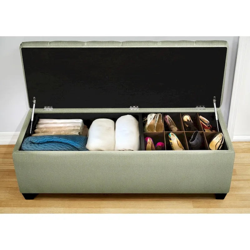 Diamond Tufted Linen & Shoe Storage Bench