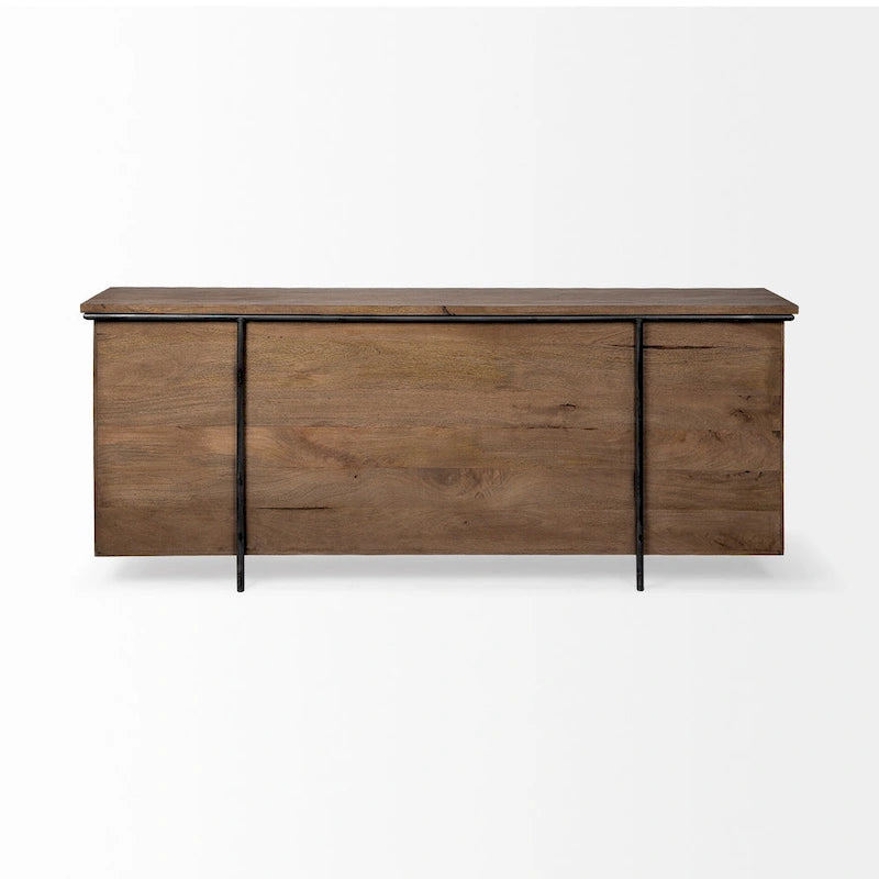 Brown Solid Wood & Black Metal 4-Door Sideboard Cabinet