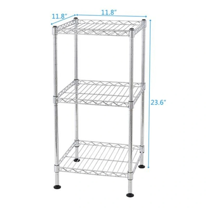3-Tier Steel Wire Shelving Tower Kitchen Storage Shelf, Silver - 11.81 x 11.81 x 23.62