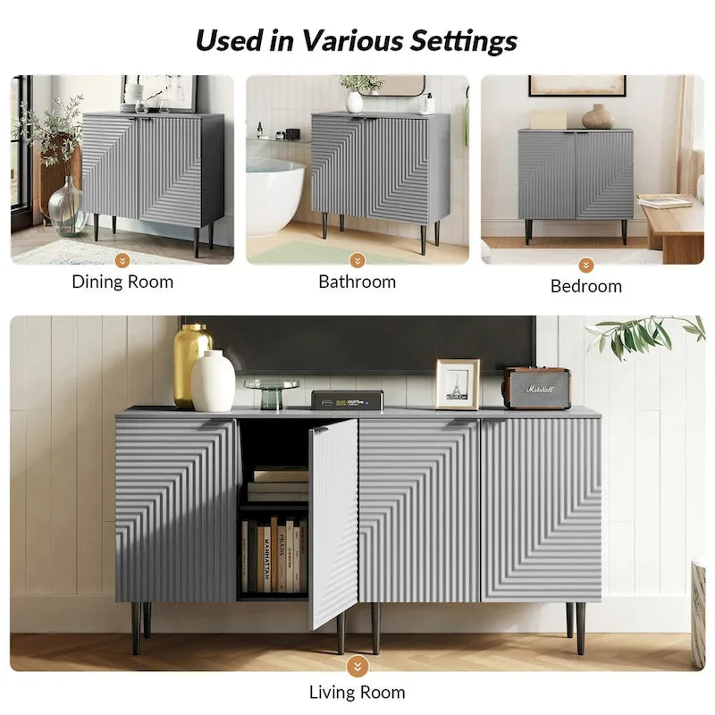 Mid-Century Storage Cabinet with Adjustable Shelves & Iron Legs