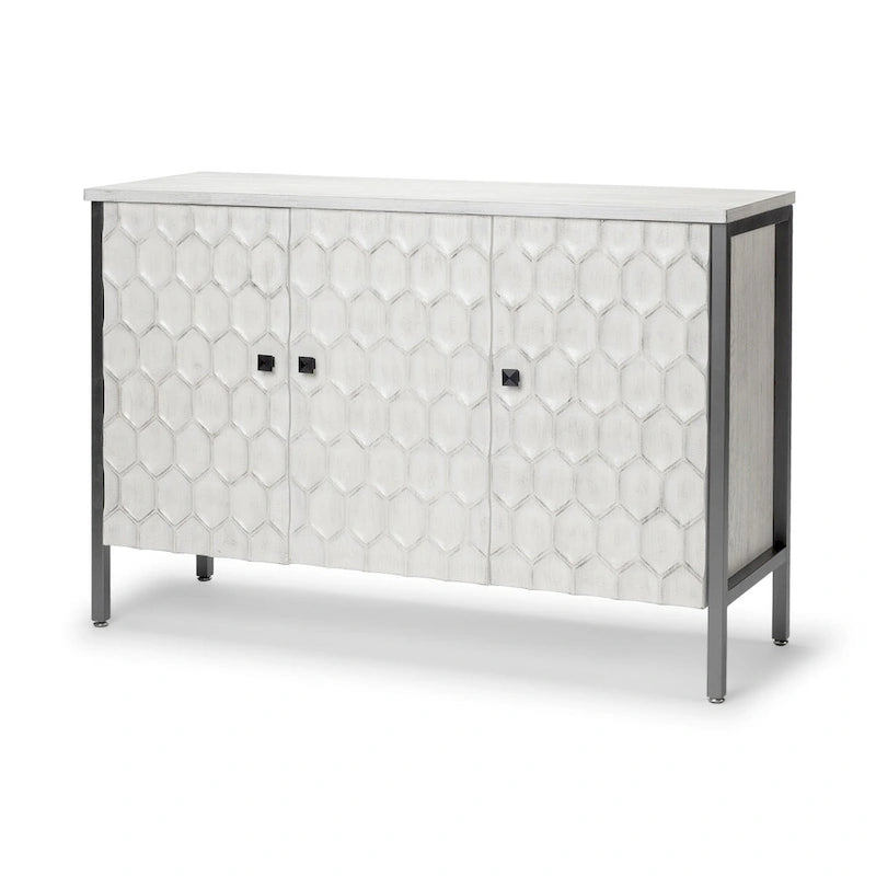 White Fir Veneer 3-Door Accent Cabinet with Iron Frame