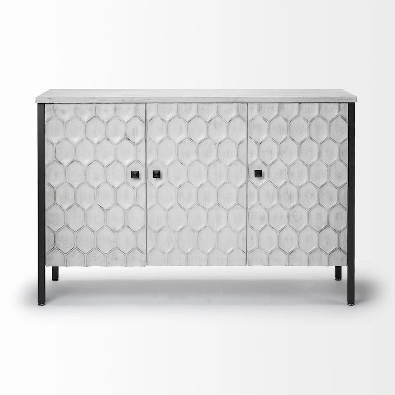 White Fir Veneer 3-Door Accent Cabinet with Iron Frame