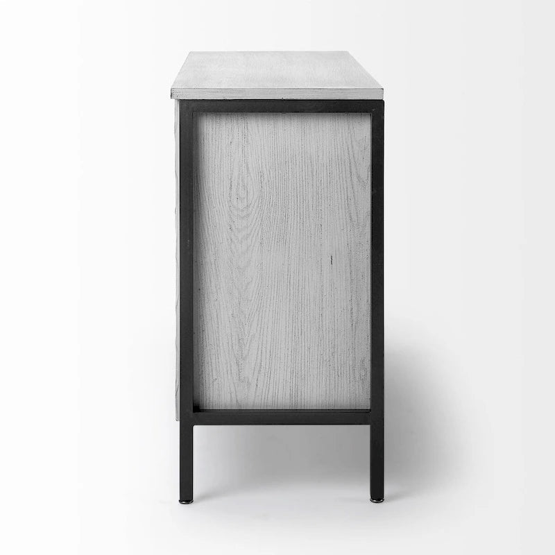 White Fir Veneer 3-Door Accent Cabinet with Iron Frame