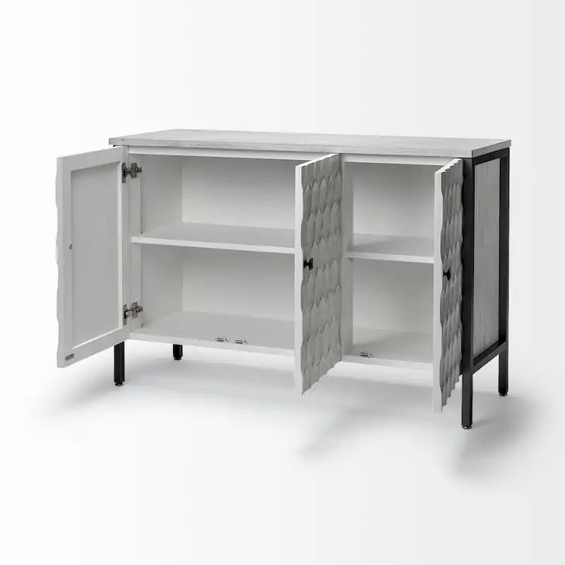 White Fir Veneer 3-Door Accent Cabinet with Iron Frame