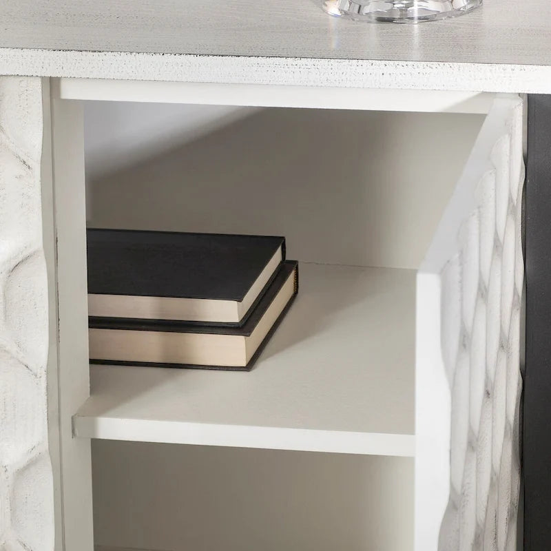 White Fir Veneer 3-Door Accent Cabinet with Iron Frame