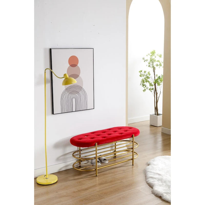 Velvet Home Storage Soft Bag Cushion Iron Art Shoe Changing Round Bench
