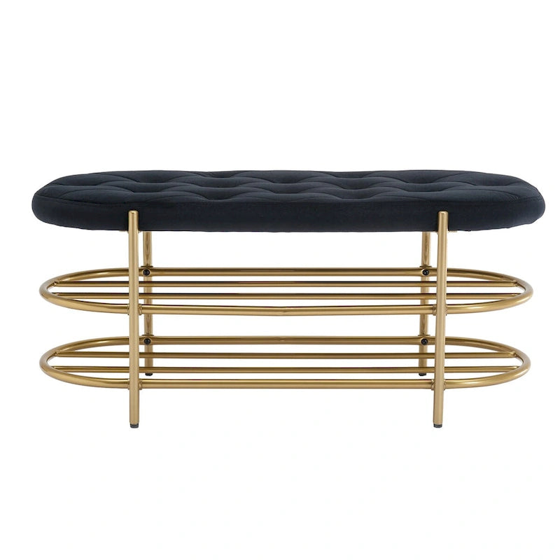 Velvet Home Storage Soft Bag Cushion Iron Art Shoe Changing Round Bench