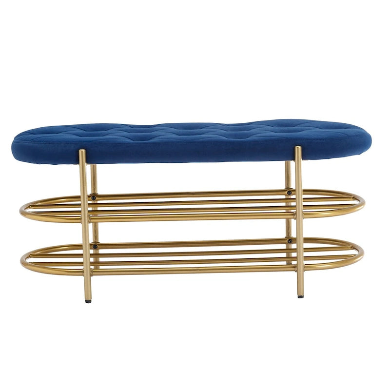 Velvet Home Storage Soft Bag Cushion Iron Art Shoe Changing Round Bench