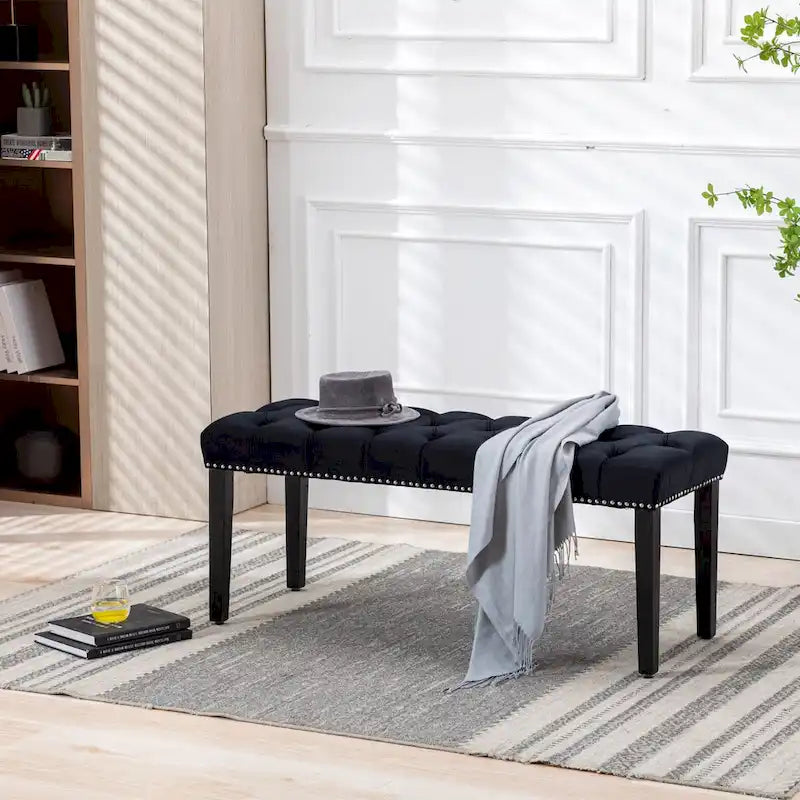 Upholstered Tufted Bench Ottoman,Velvet Dining Bench Bedroom Bench Footrest Stool Accent Bench for Entryway Dining Room