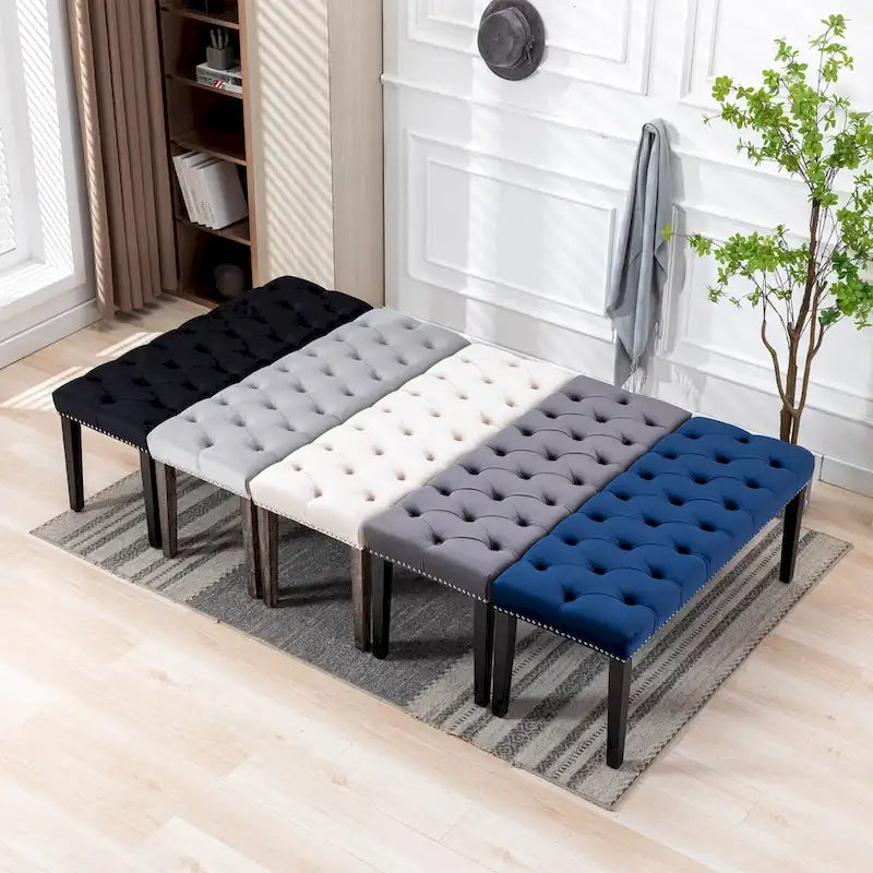 Upholstered Tufted Bench Ottoman,Velvet Dining Bench Bedroom Bench Footrest Stool Accent Bench for Entryway Dining Room