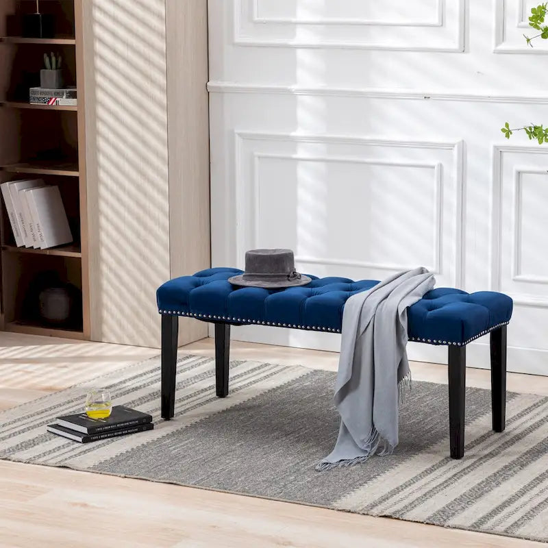Upholstered Tufted Bench Ottoman,Velvet Dining Bench Bedroom Bench Footrest Stool Accent Bench for Entryway Dining Room