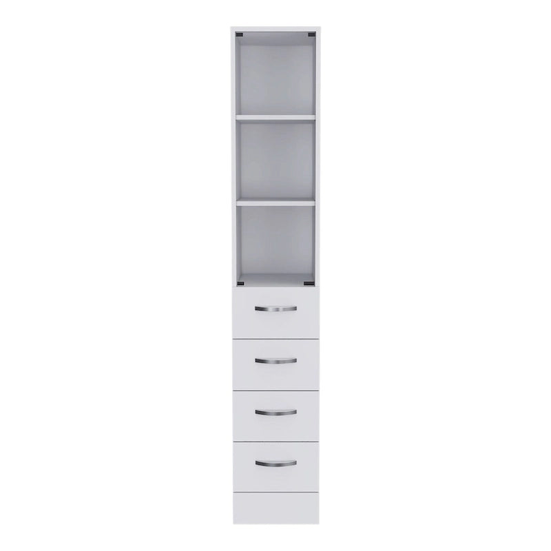 White Linen Cabinet with 3 Shelves and 4 Drawers