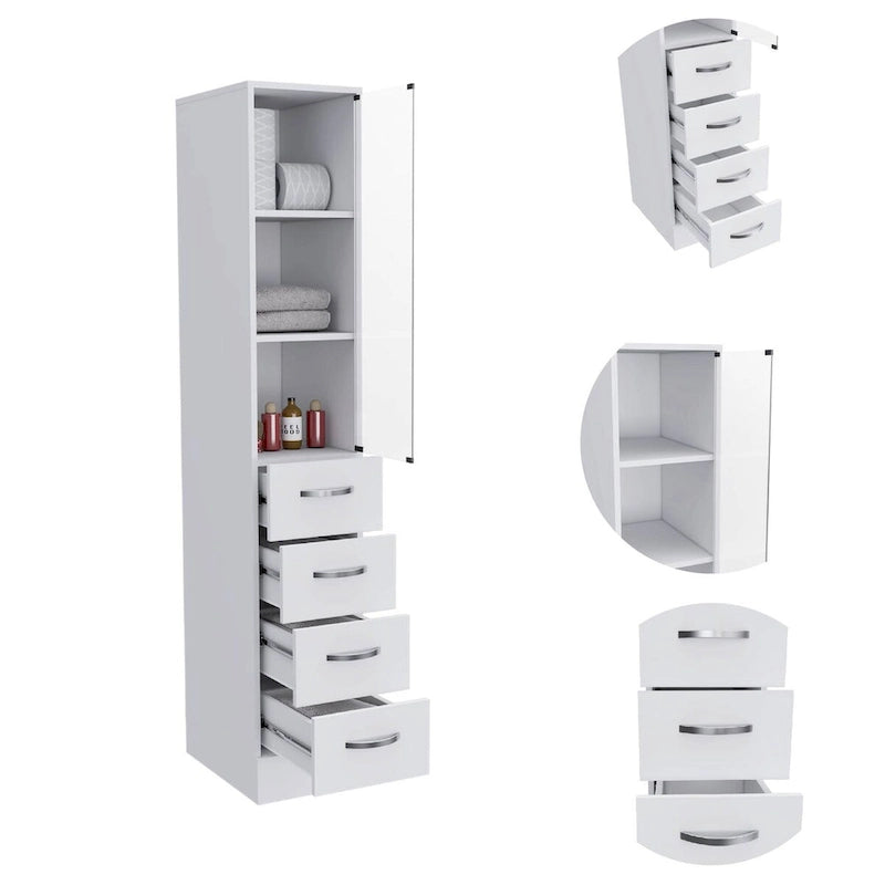 White Linen Cabinet with 3 Shelves and 4 Drawers