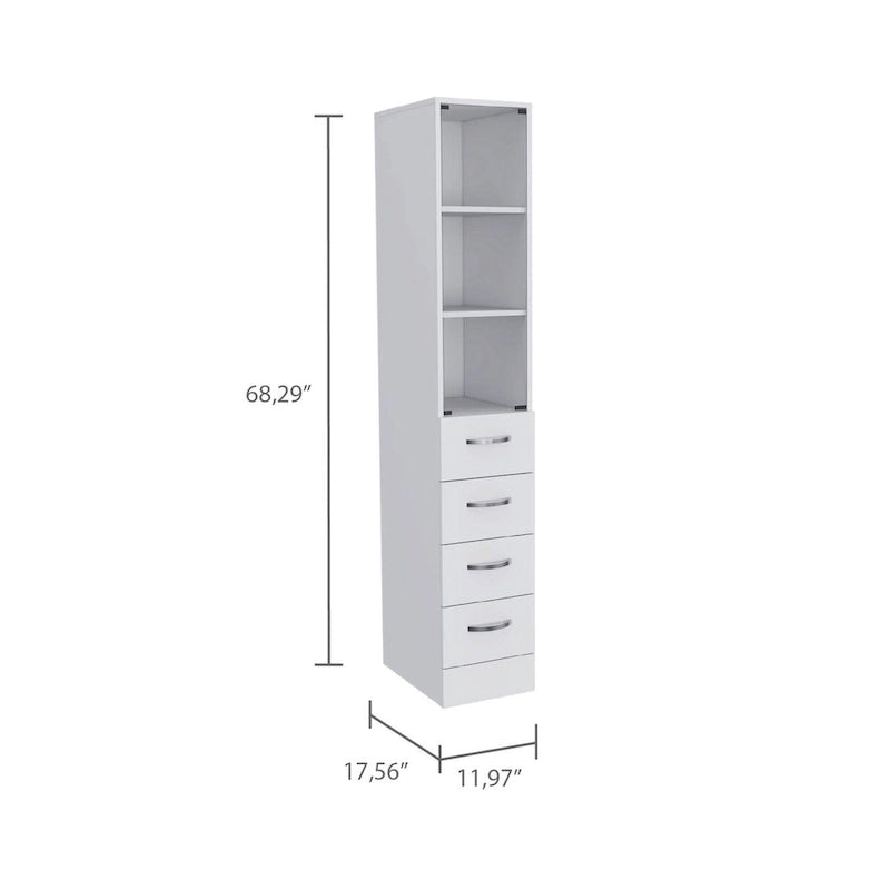 White Linen Cabinet with 3 Shelves and 4 Drawers