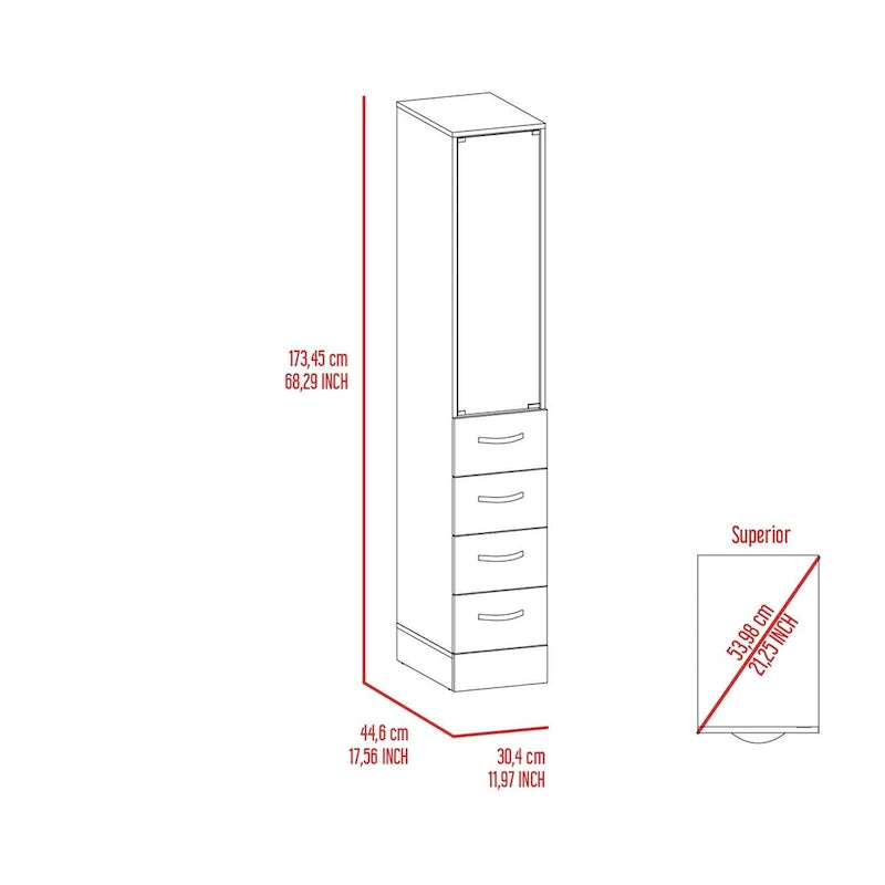 White Linen Cabinet with 3 Shelves and 4 Drawers