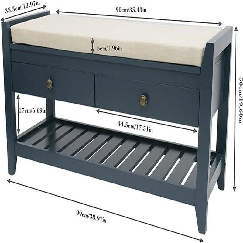Shoe Storage Bench with 2 Drawers - 14D x 39W x 20H