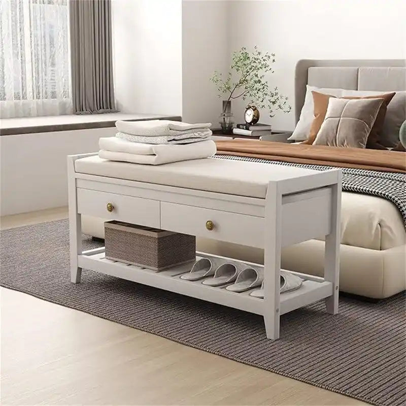 Shoe Storage Bench with 2 Drawers - 14D x 39W x 20H