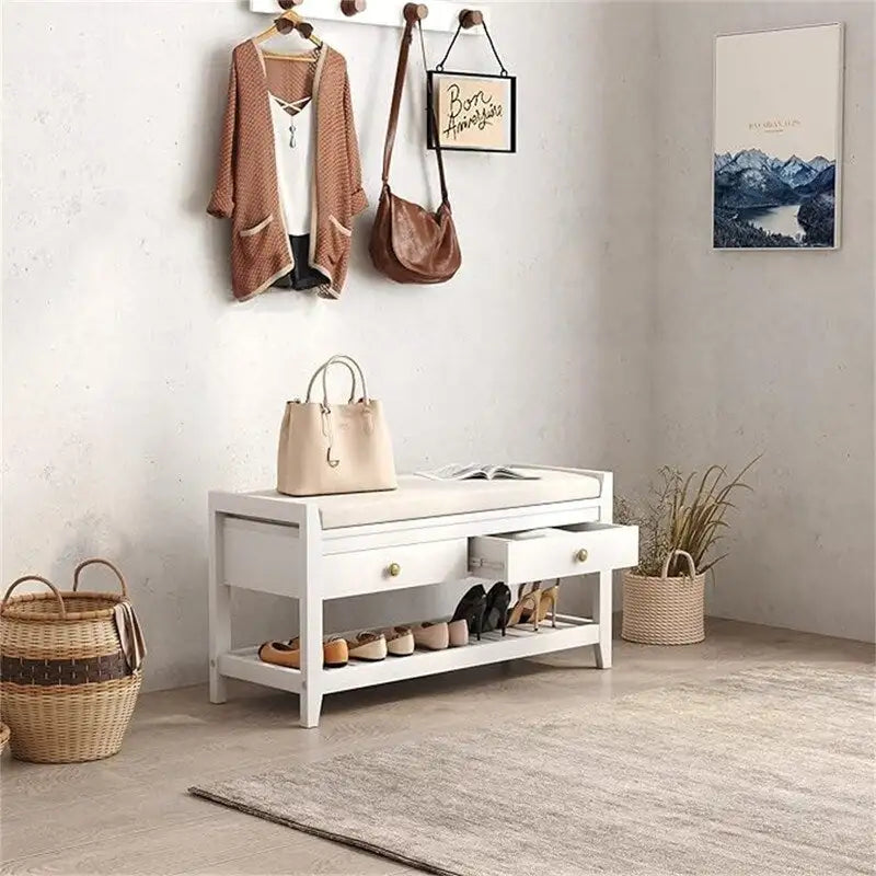 Shoe Storage Bench with 2 Drawers - 14D x 39W x 20H
