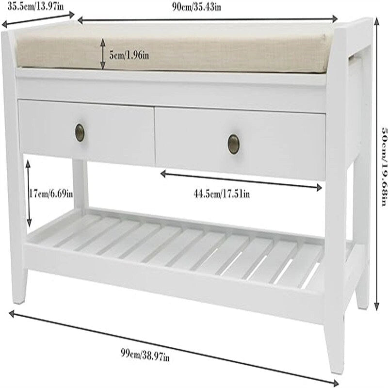 Shoe Storage Bench with 2 Drawers - 14D x 39W x 20H
