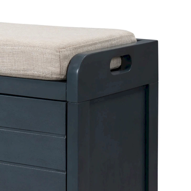 Modern Farmhouse Style Wooden Bench with 2 Drawers and a Woven Storage Basket