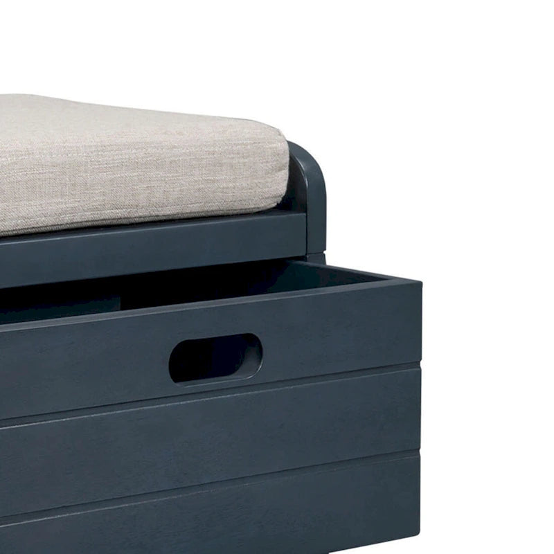 Modern Farmhouse Style Wooden Bench with 2 Drawers and a Woven Storage Basket