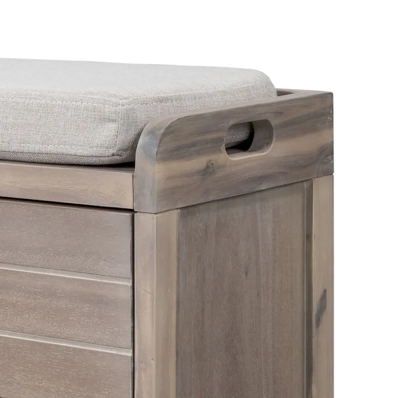 Modern Farmhouse Style Wooden Bench with 2 Drawers and a Woven Storage Basket