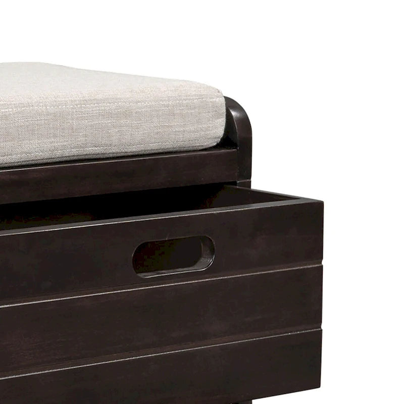 Modern Farmhouse Style Wooden Bench with 2 Drawers and a Woven Storage Basket