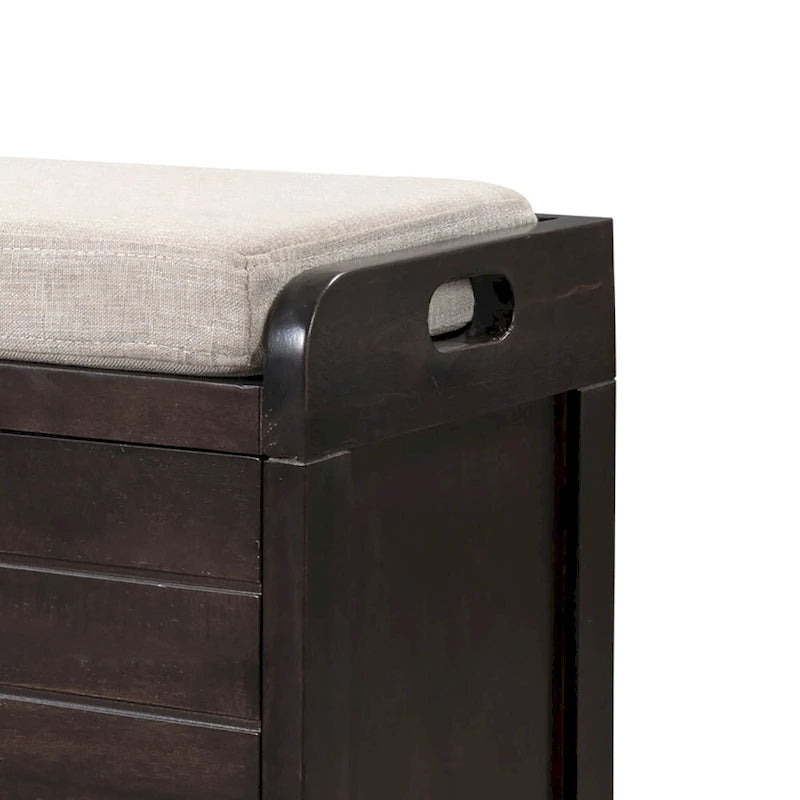 Modern Farmhouse Style Wooden Bench with 2 Drawers and a Woven Storage Basket