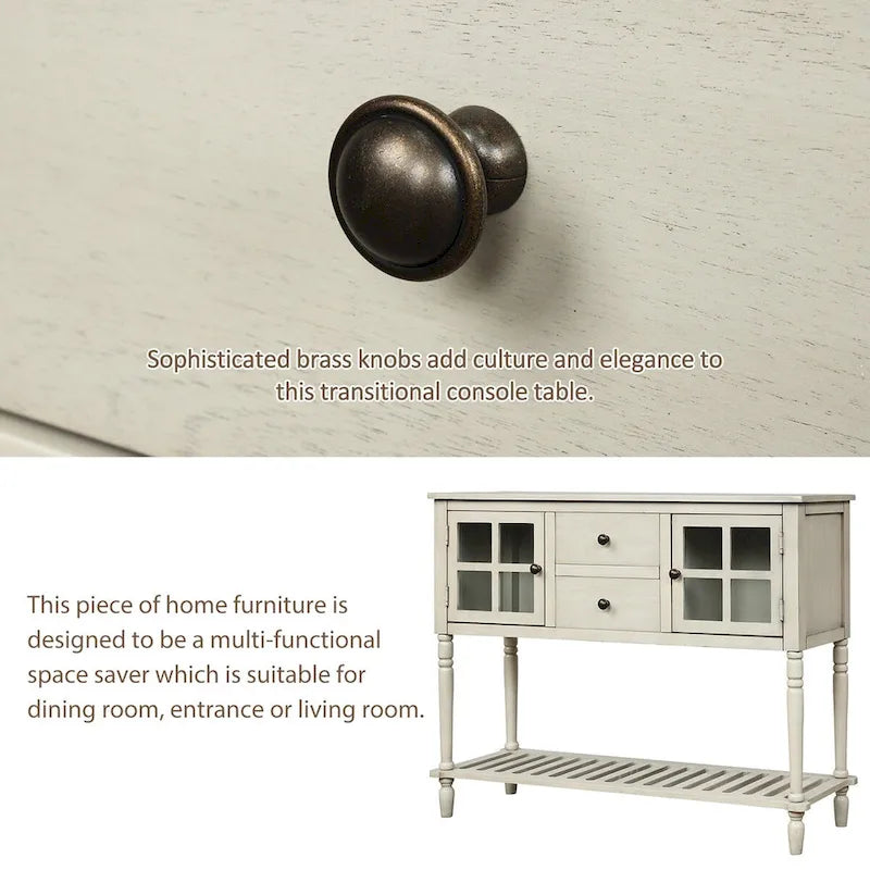 Sideboard Console Table with Bottom Shelf, Farmhouse Wood/Glass Buffet Storage Cabinet Living Room (Antique Grey)