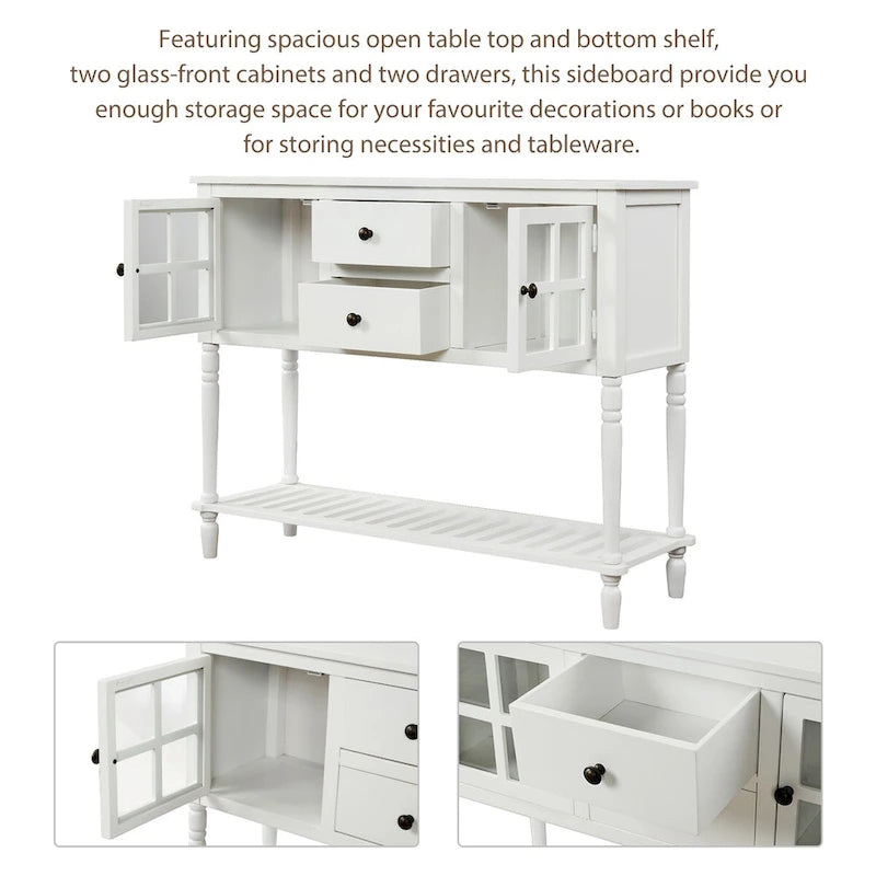 Sideboard Console Table with Bottom Shelf, Farmhouse Wood/Glass Buffet Storage Cabinet Living Room (Antique Grey)