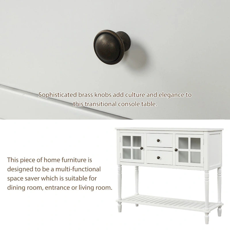 Sideboard Console Table with Bottom Shelf, Farmhouse Wood/Glass Buffet Storage Cabinet Living Room (Antique Grey)
