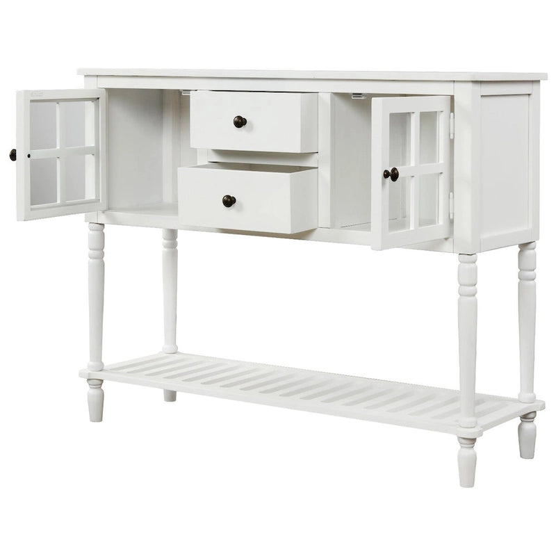 Sideboard Console Table with Bottom Shelf, Farmhouse Wood/Glass Buffet Storage Cabinet Living Room (Antique Grey)