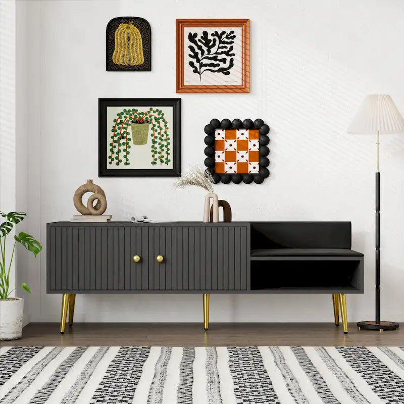 54.3 Shoe Storage Bench with Hidden Storage and Upholstered Cushions for Bedside