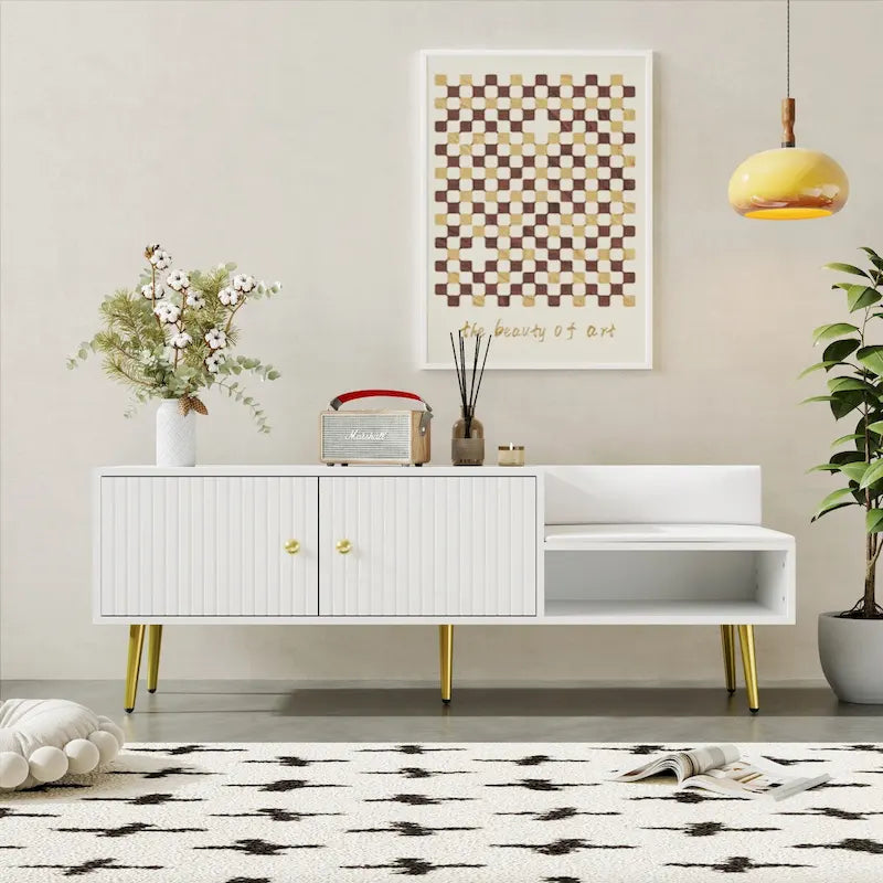 54.3 Shoe Storage Bench with Hidden Storage and Upholstered Cushions for Bedside