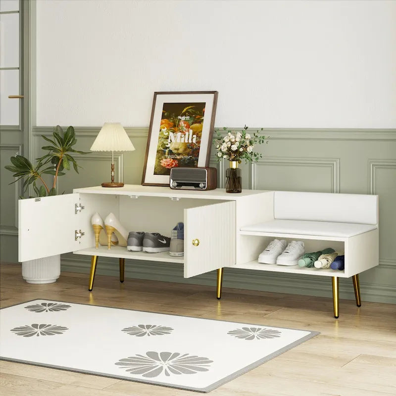 54.3 Shoe Storage Bench with Hidden Storage and Upholstered Cushions for Bedside