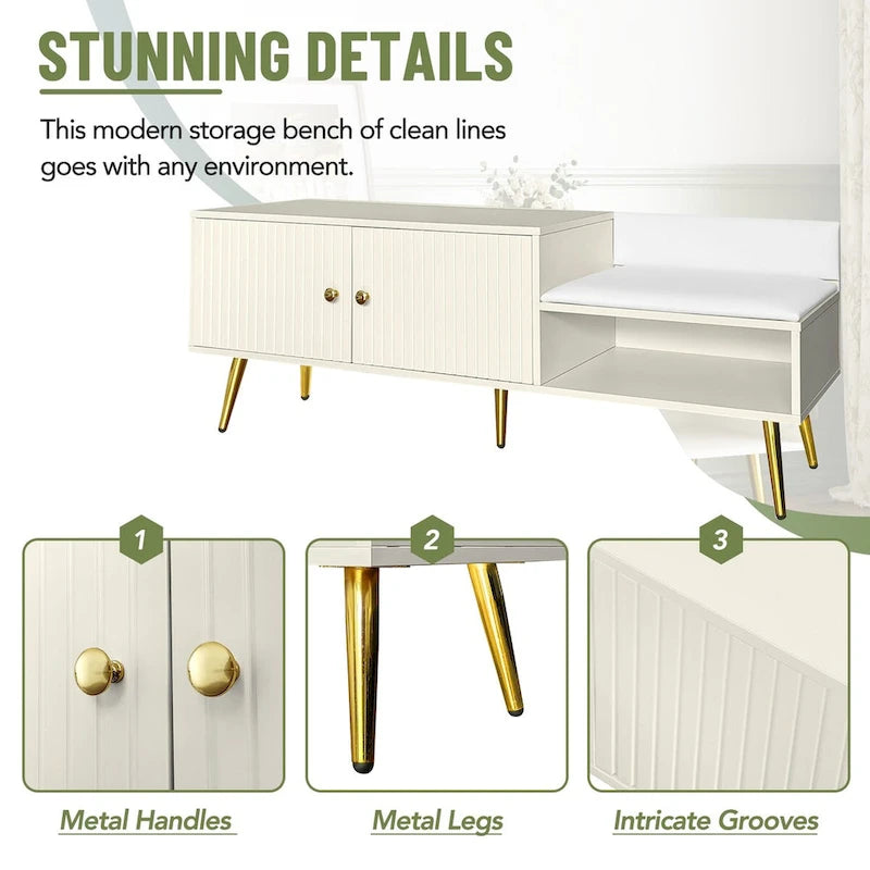 54.3 Shoe Storage Bench with Hidden Storage and Upholstered Cushions for Bedside