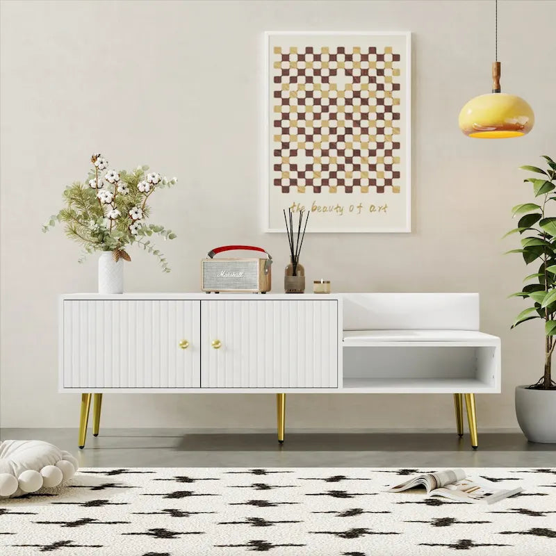 54.3 Shoe Storage Bench with Hidden Storage and Upholstered Cushions for Bedside