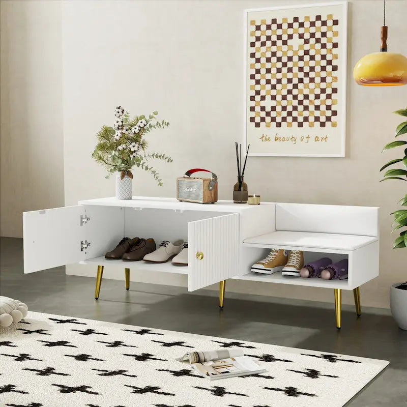 54.3 Shoe Storage Bench with Hidden Storage and Upholstered Cushions for Bedside