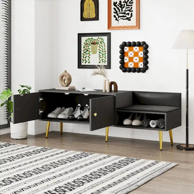 54.3 Shoe Storage Bench with Hidden Storage and Upholstered Cushions for Bedside