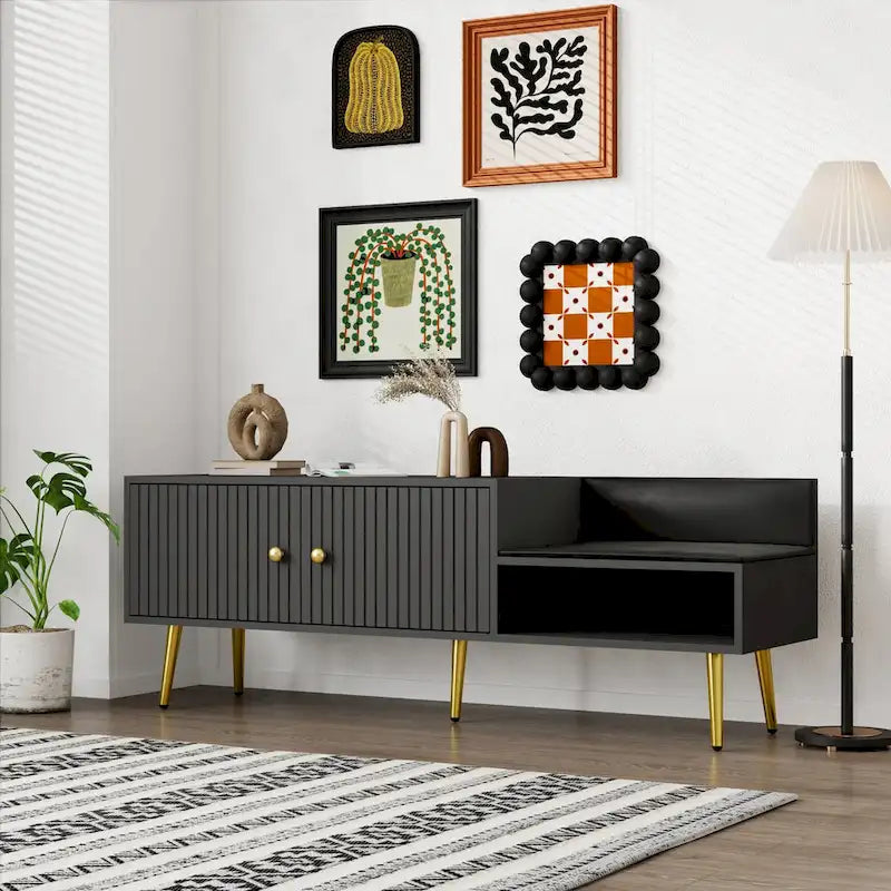 54.3 Shoe Storage Bench with Hidden Storage and Upholstered Cushions for Bedside