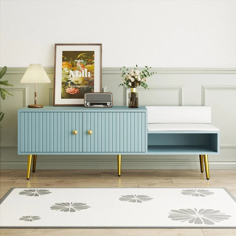 54.3 Shoe Storage Bench with Hidden Storage and Upholstered Cushions for Bedside
